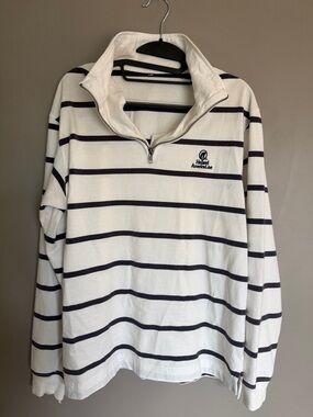 Nautical Striped Half-Zip Pullover shirt- White & Navy